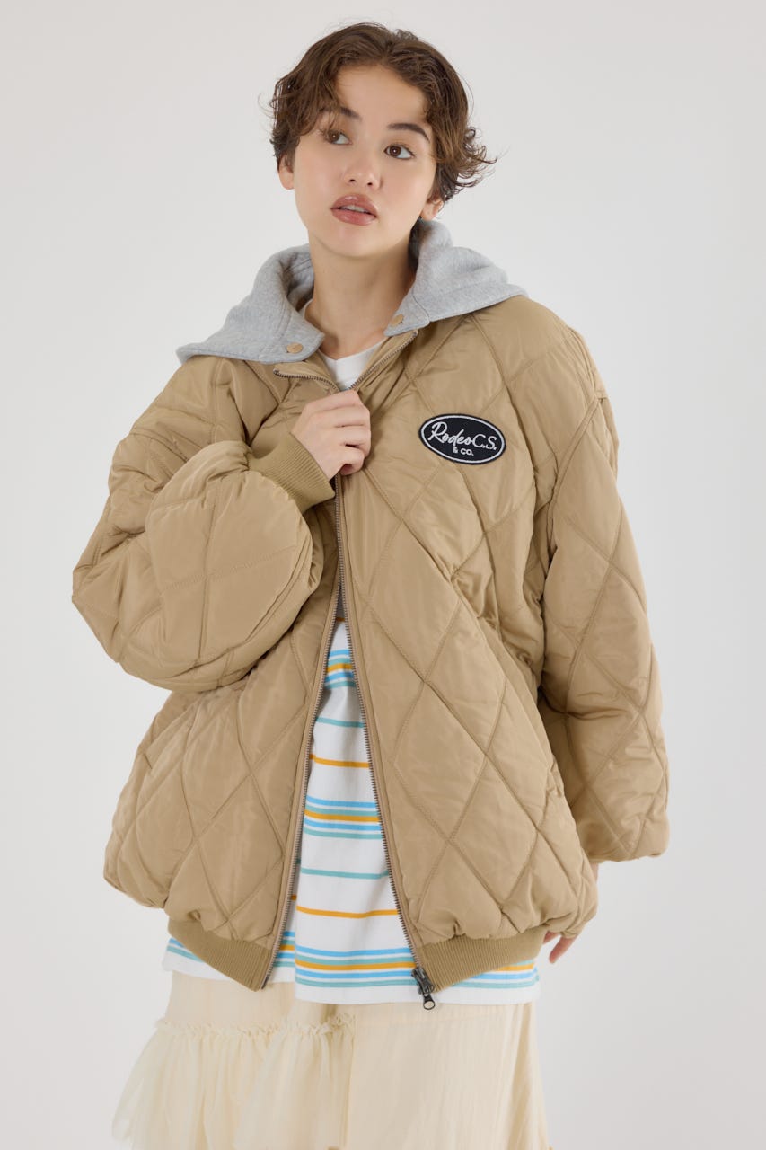 キルティングフードブルゾン BEG FREE