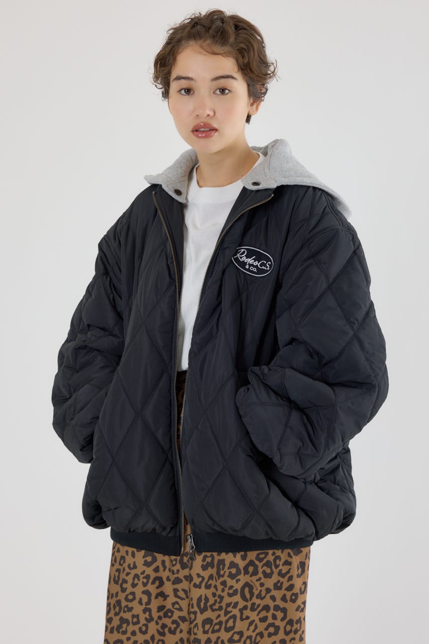 キルティングフードブルゾン BLK FREE