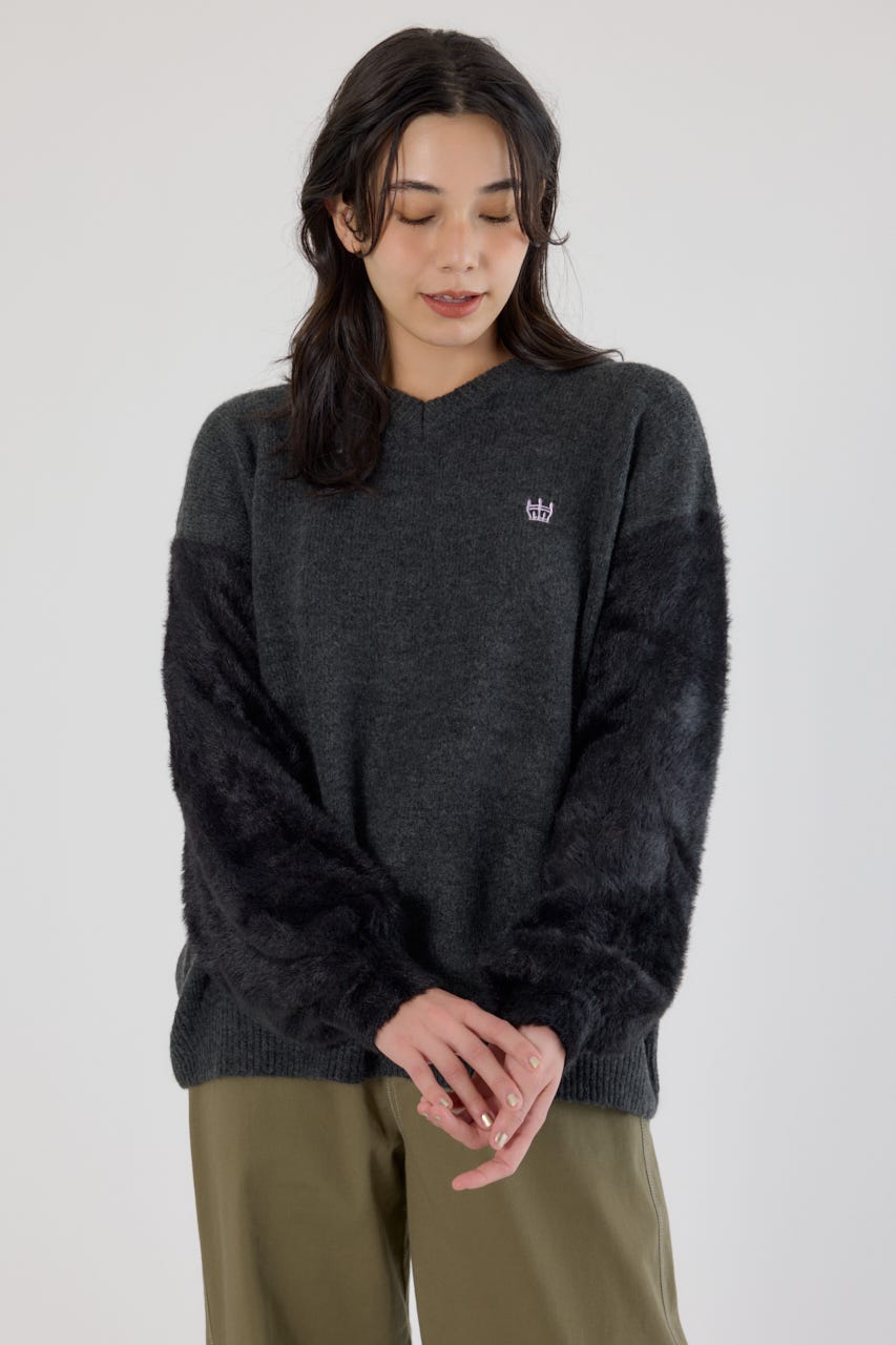 アームシャギーニットトップス C.GRY FREE