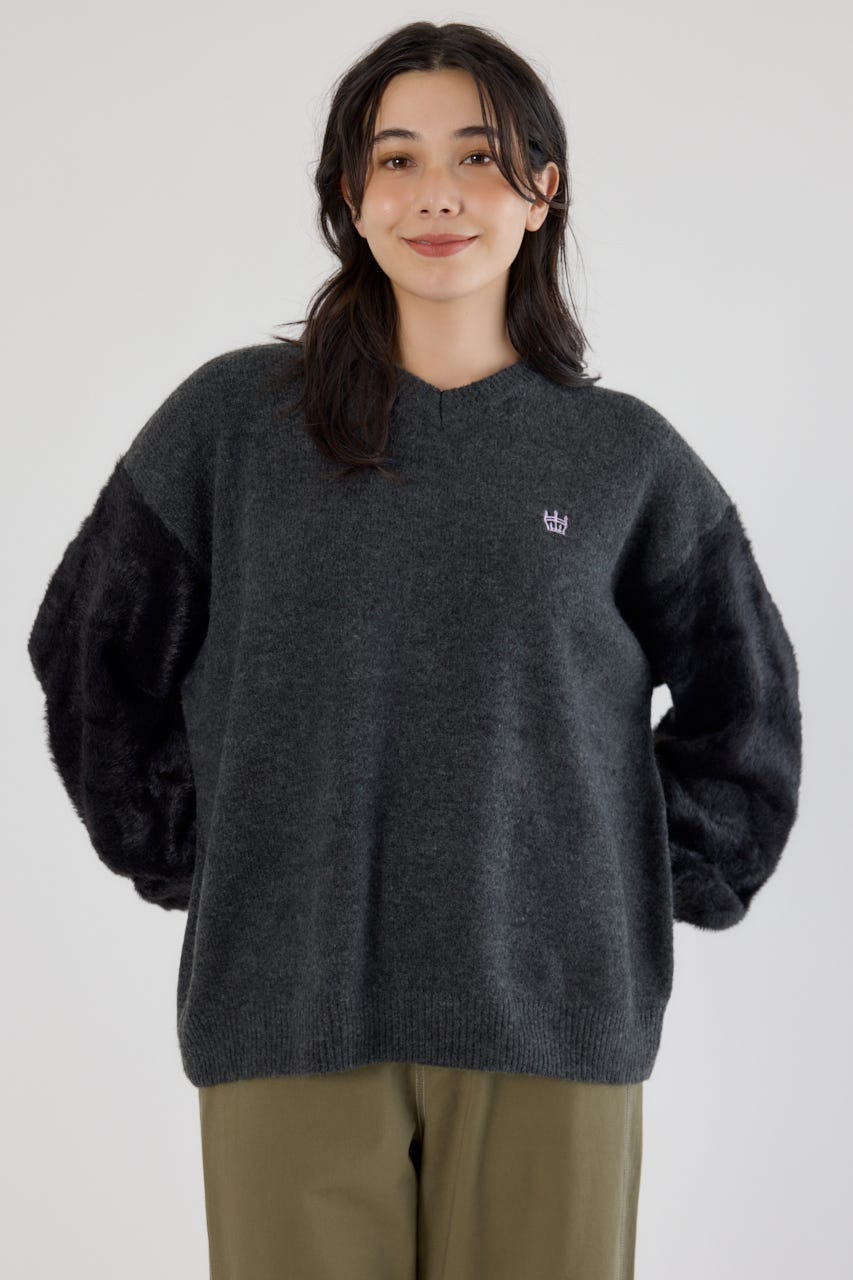 アームシャギーニットトップス C.GRY FREE