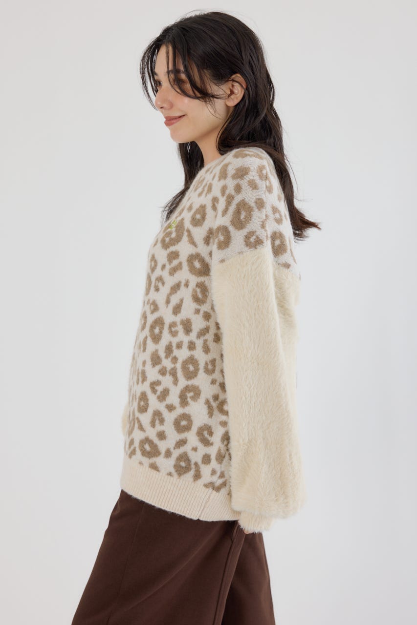 アームシャギーニットトップス 柄BEG FREE