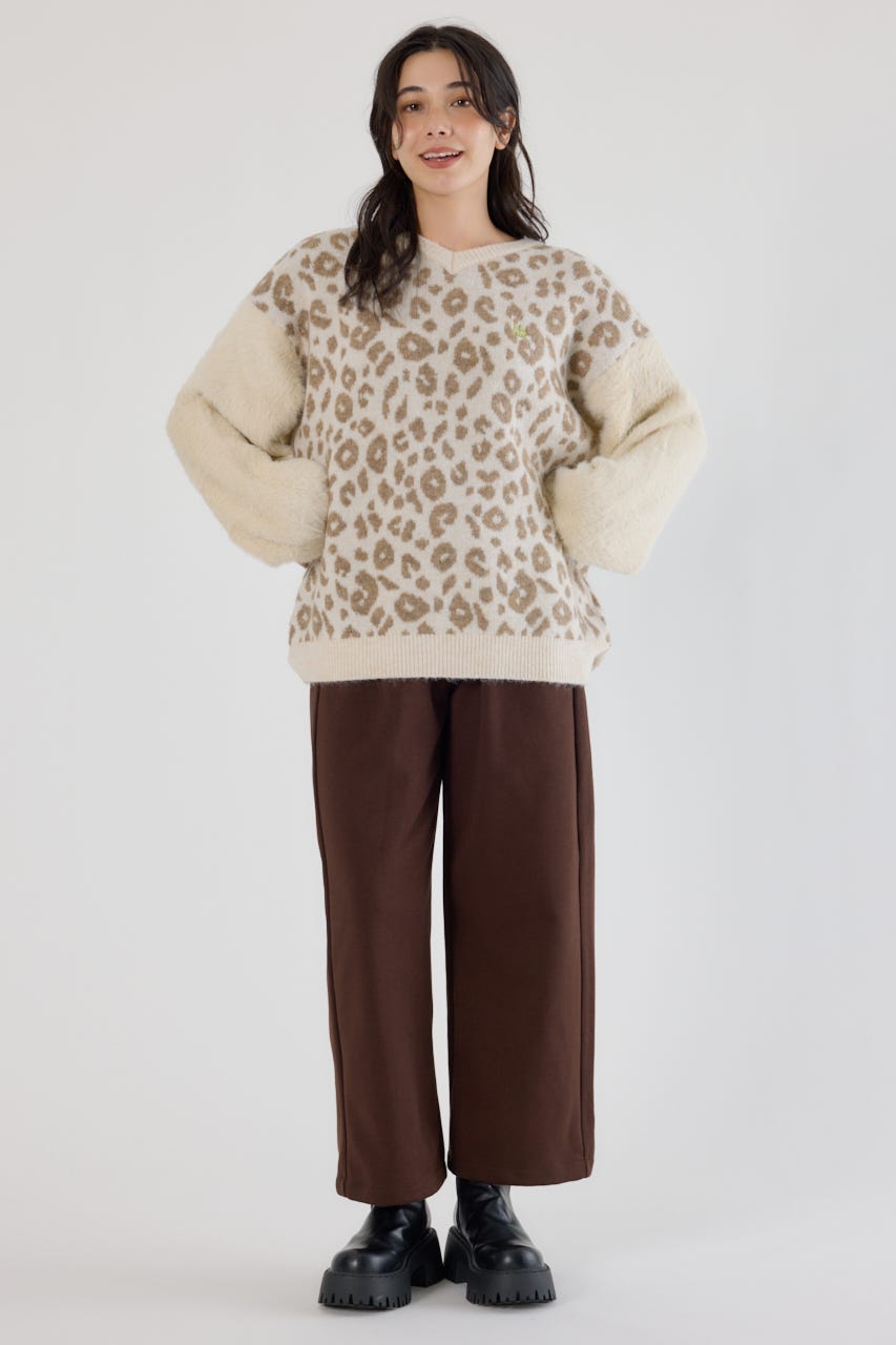 アームシャギーニットトップス 柄BEG FREE