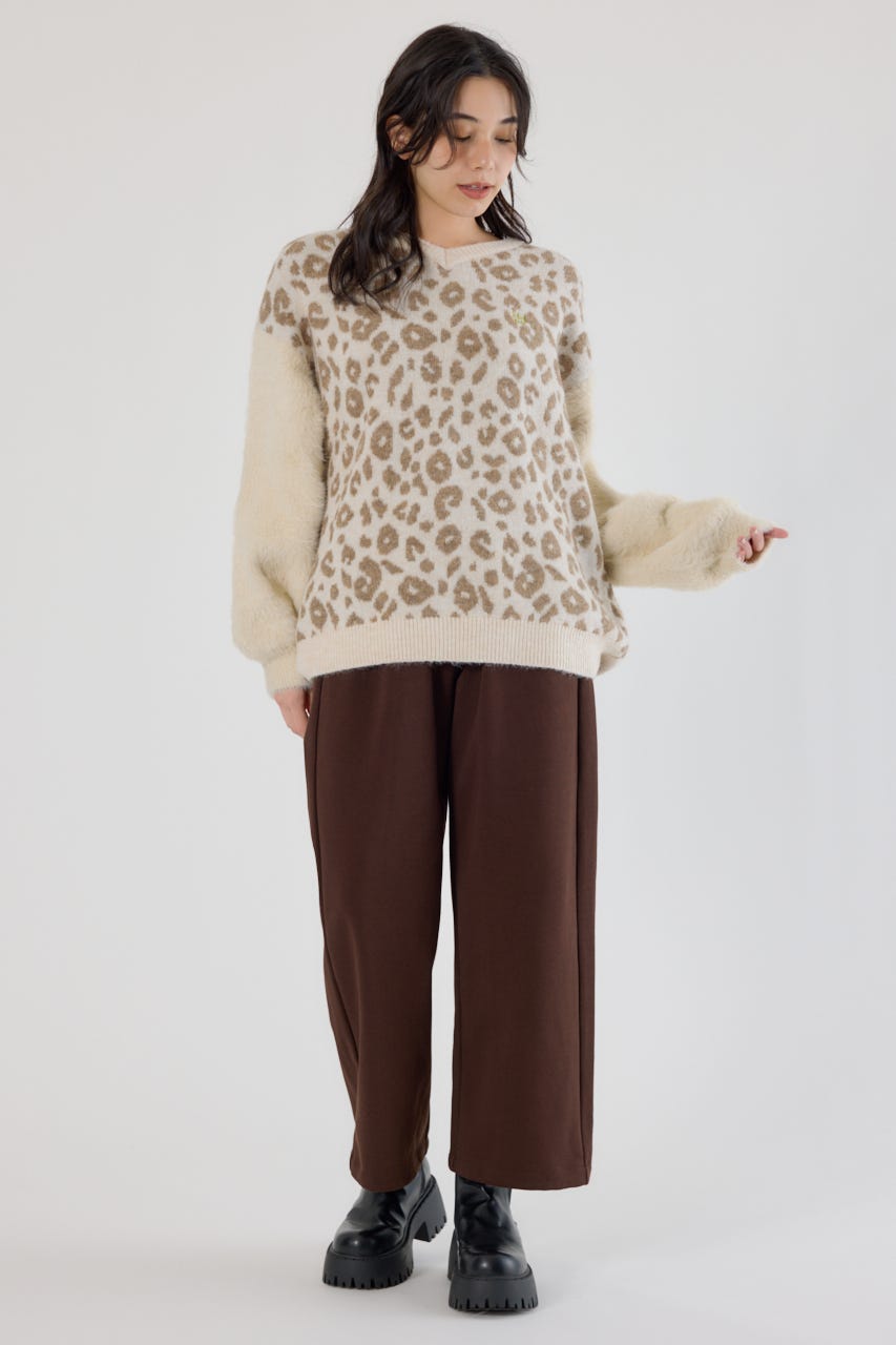 アームシャギーニットトップス 柄BEG FREE