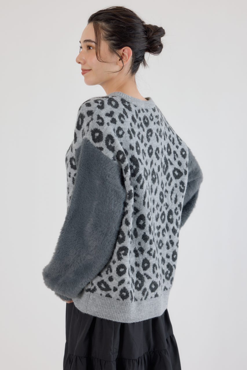 アームシャギーニットトップス 柄GRY FREE