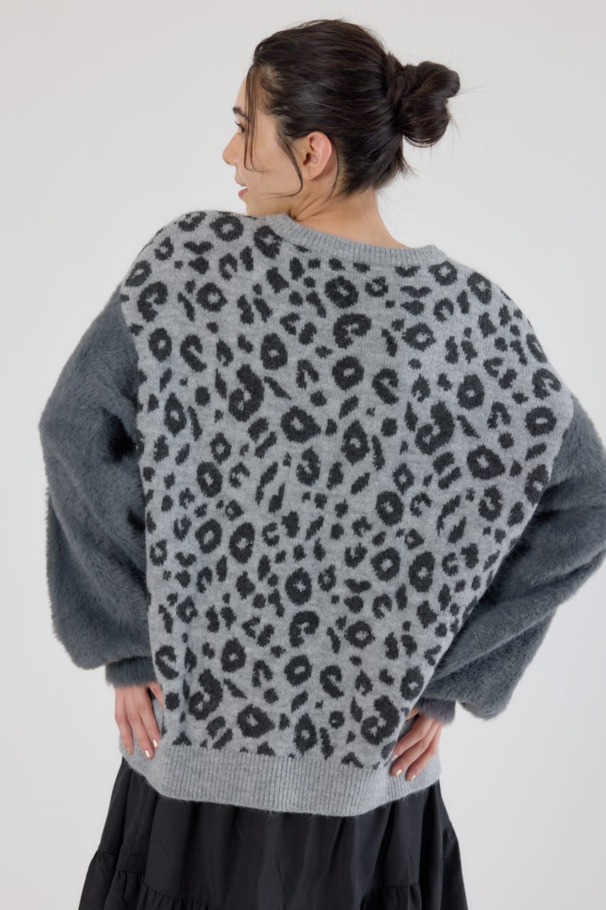 アームシャギーニットトップス 柄GRY FREE