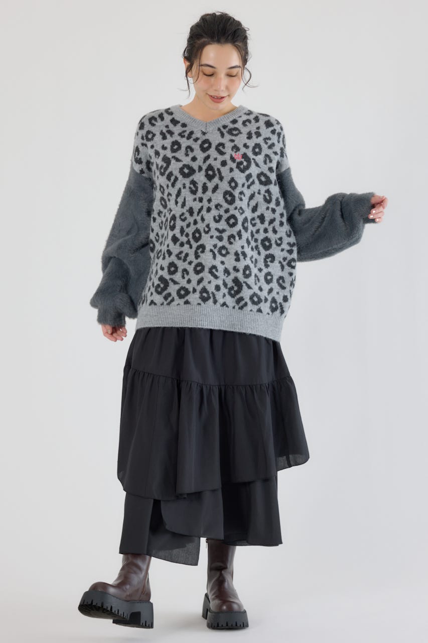 アームシャギーニットトップス 柄GRY FREE