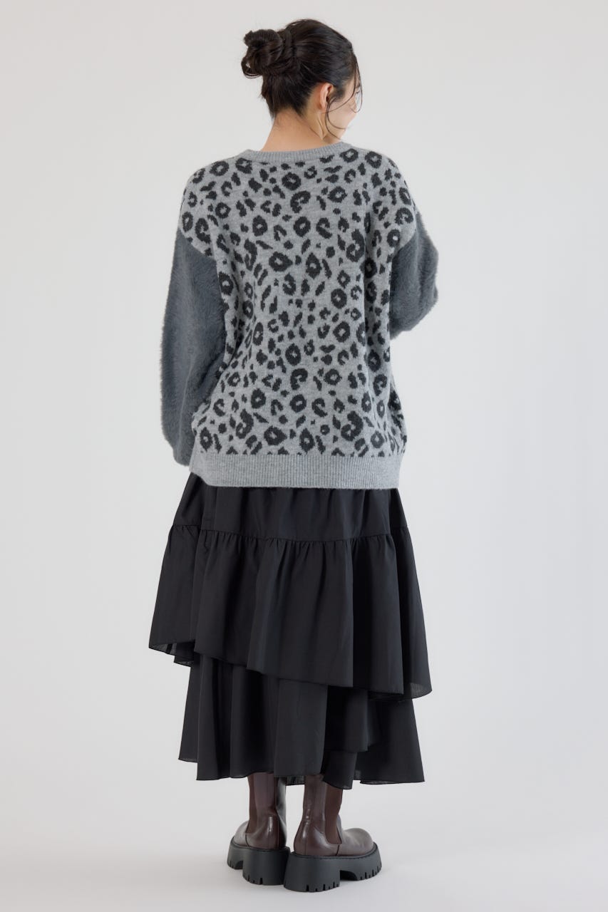 アームシャギーニットトップス 柄GRY FREE