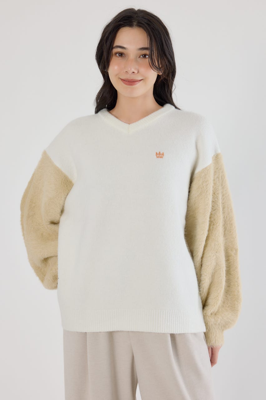 アームシャギーニットトップス O/WHT FREE