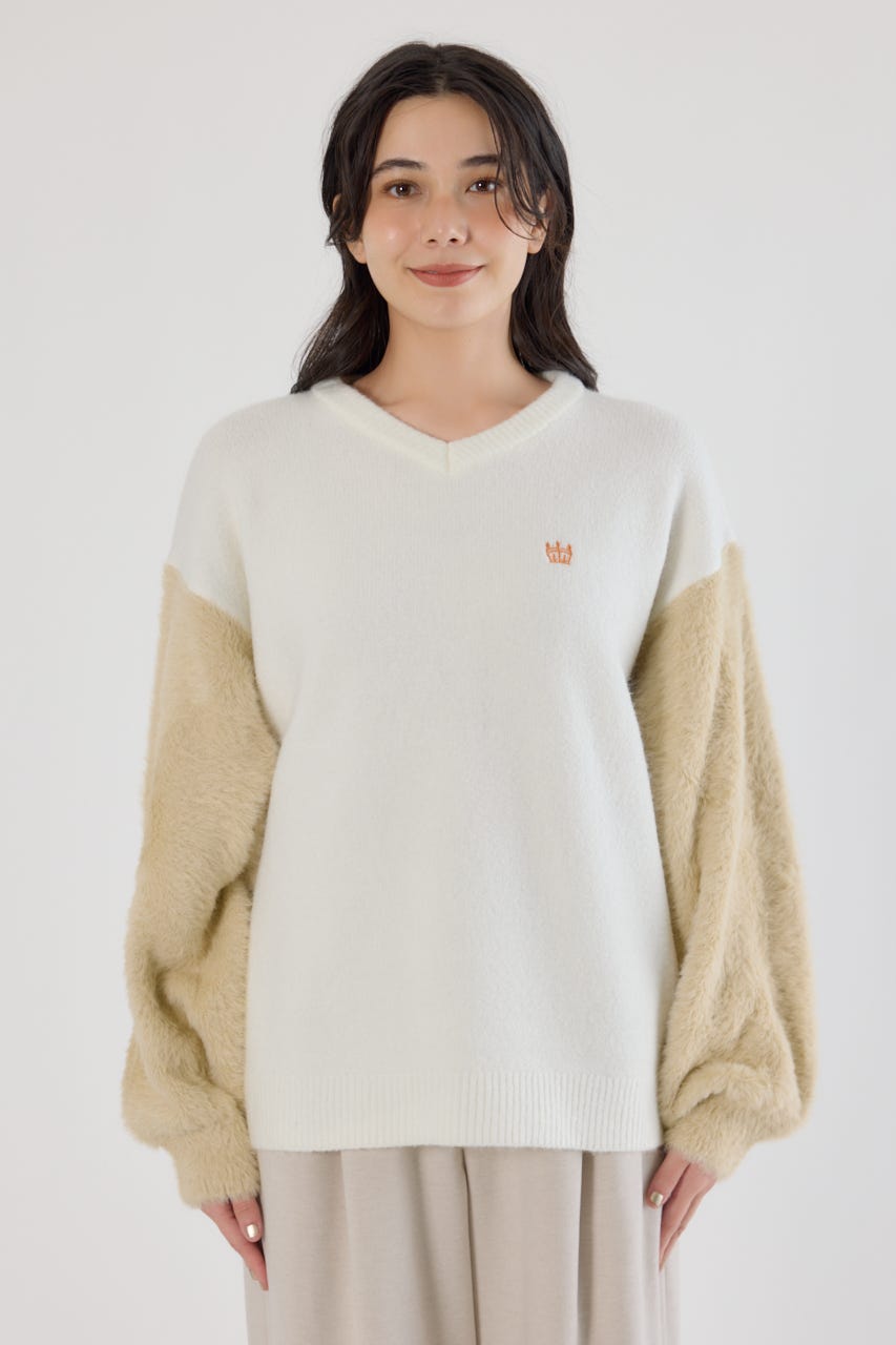 アームシャギーニットトップス O/WHT FREE