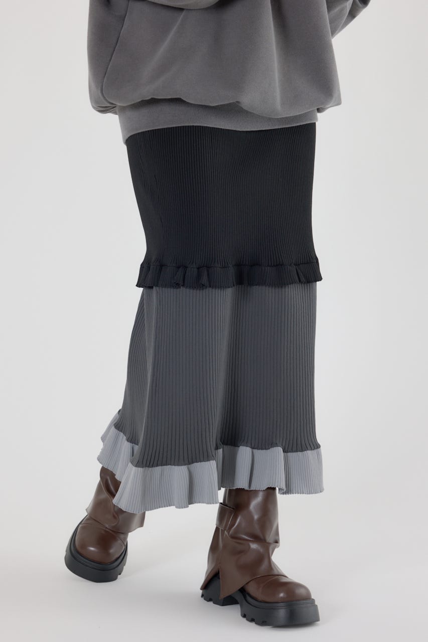 ブラウン ニット フリルスカート RODEO CROWNS WIDE BOWL | A-LIGHT フリル切替ニットスカート