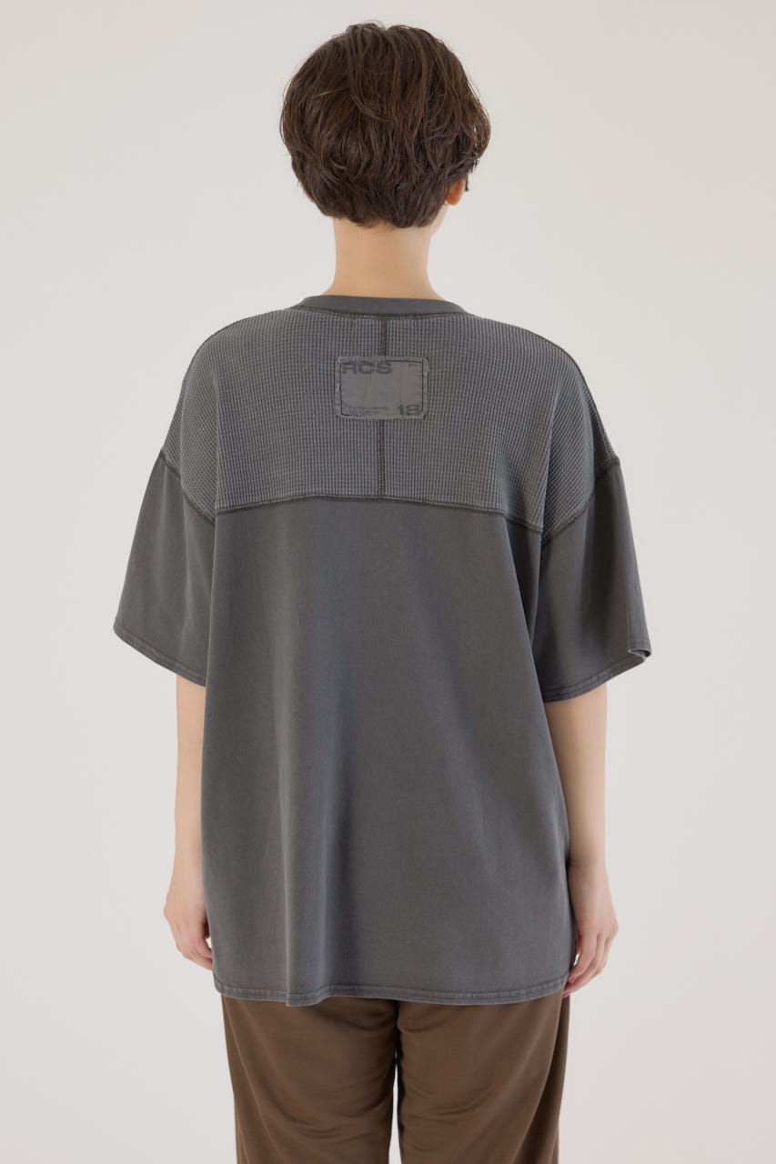 ★boohoo★ワッフルコントラスト ステッチ 刺繍シャツ(送料込) improves スターロゴ刺繍 オーバーサイズ ワッフルTシャツ