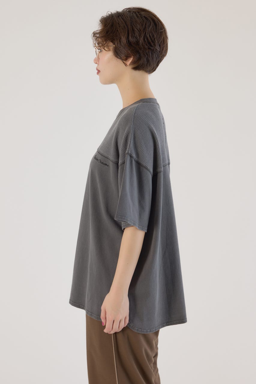 レターロゴ ワッフル Tシャツ 半袖 ルーズ トップス 2色 hr9565 RODEO CROWNS WIDE BOWL | ワッフルコンビカットトップス (T