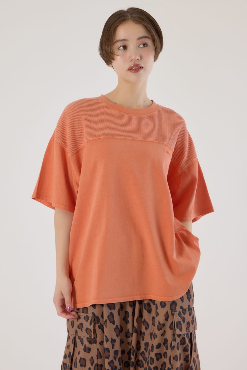 ★boohoo★ワッフルコントラスト ステッチ 刺繍シャツ(送料込) RODEO CROWNS WIDE BOWL | ワッフルコンビカットトップス (T