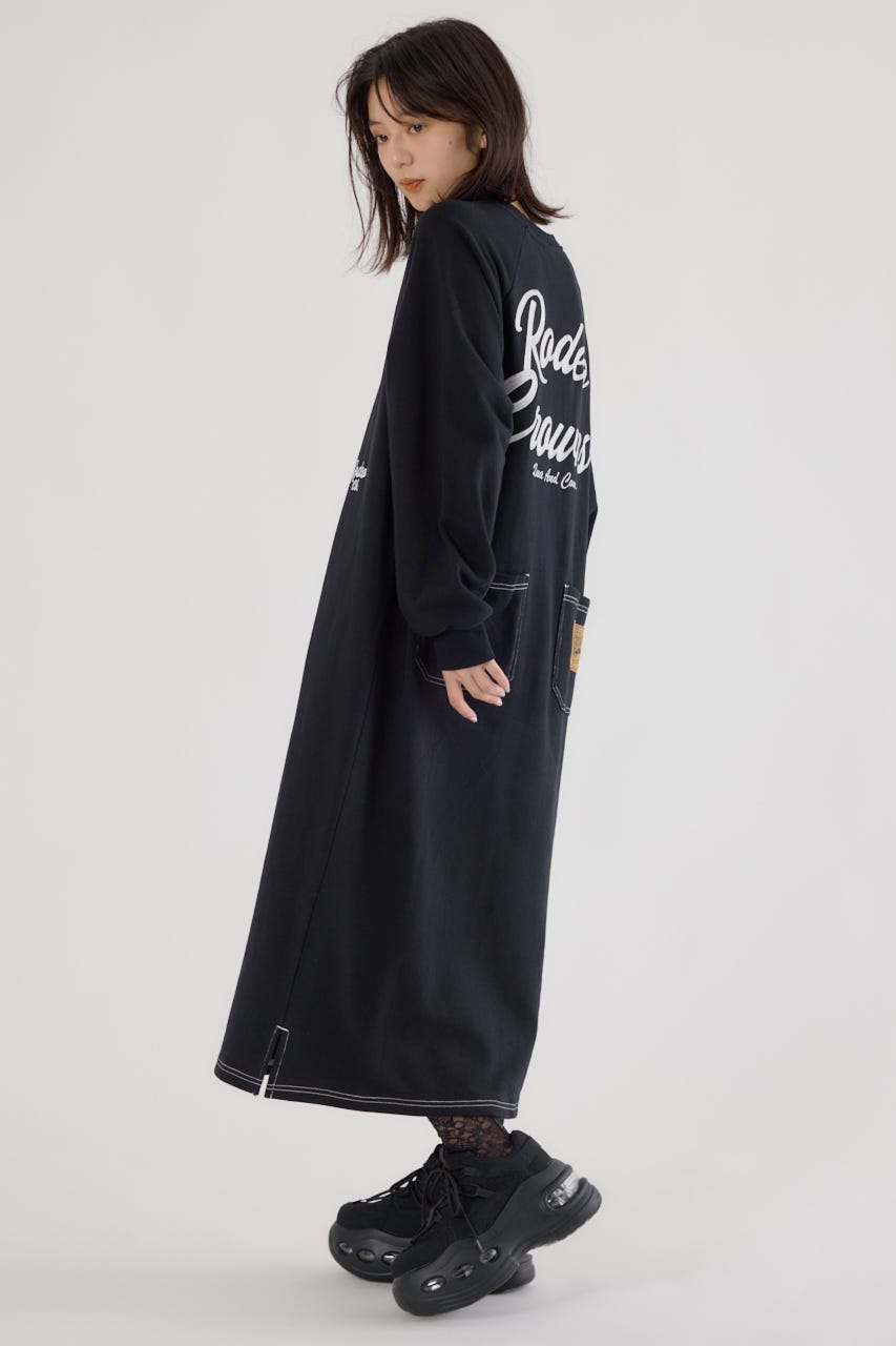 ラグランカラーステッチワンピース BLK FREE