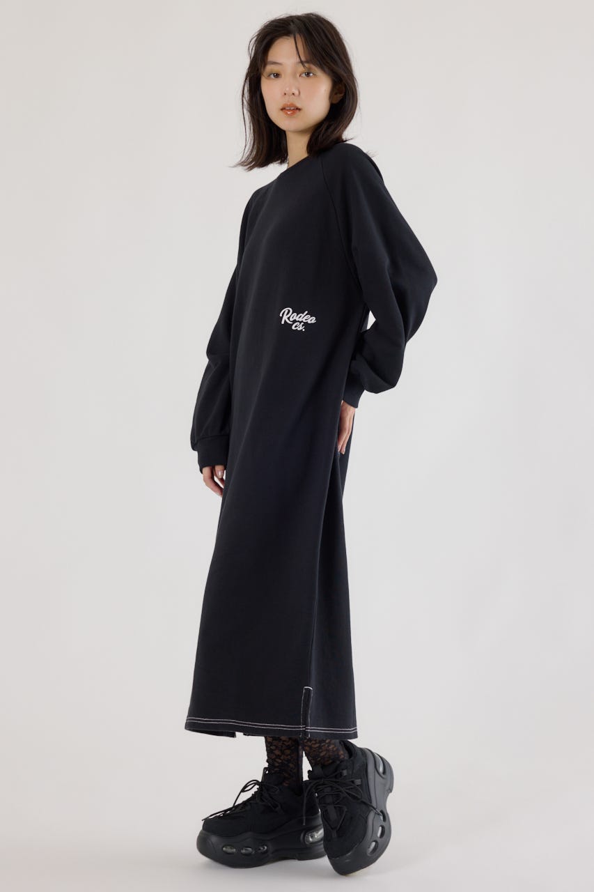 ラグランカラーステッチワンピース BLK FREE