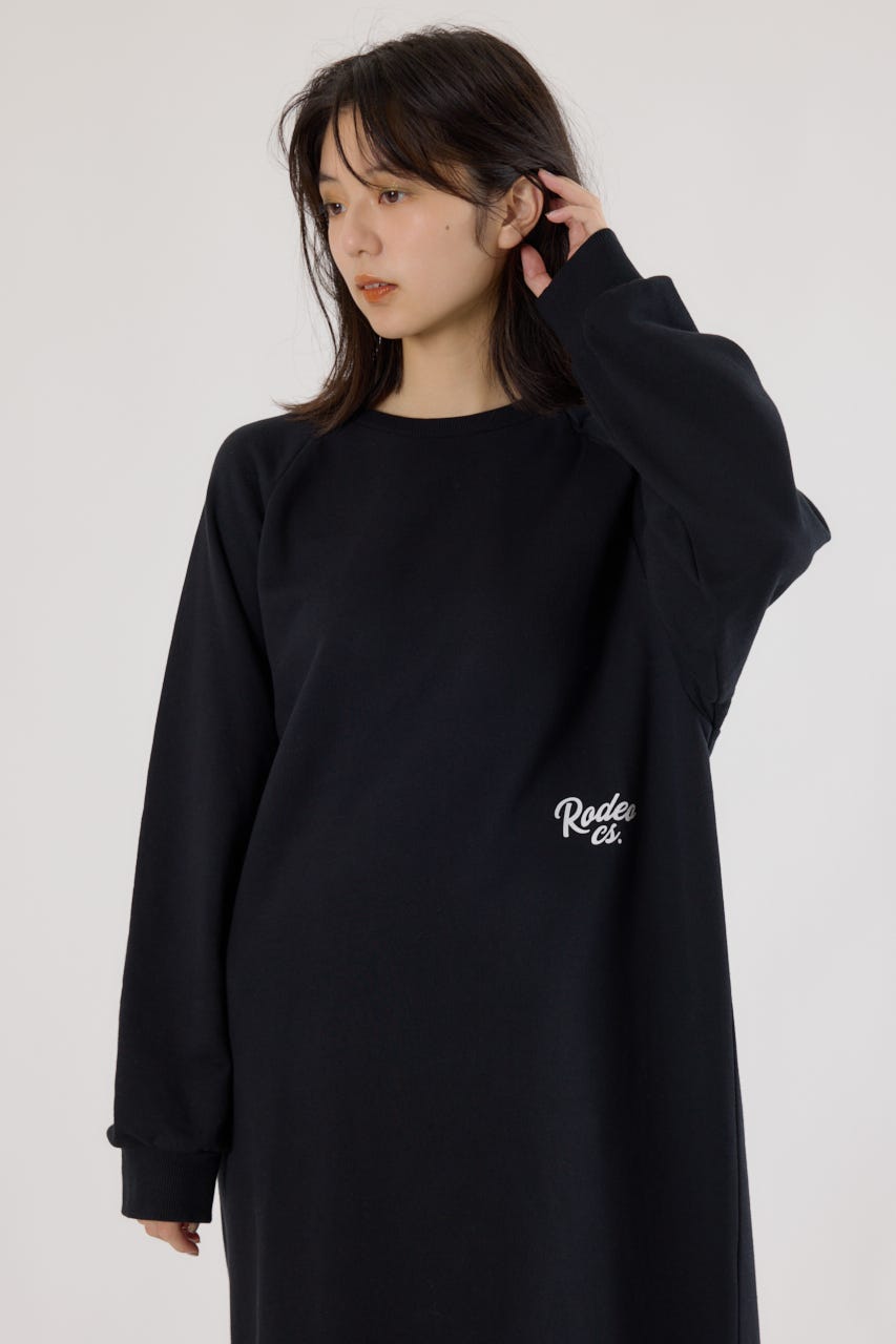 ラグランカラーステッチワンピース BLK FREE