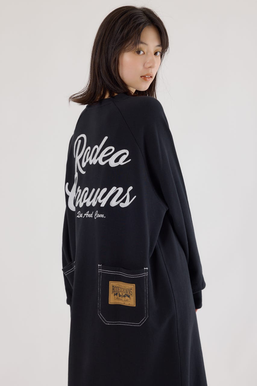 ラグランカラーステッチワンピース BLK FREE