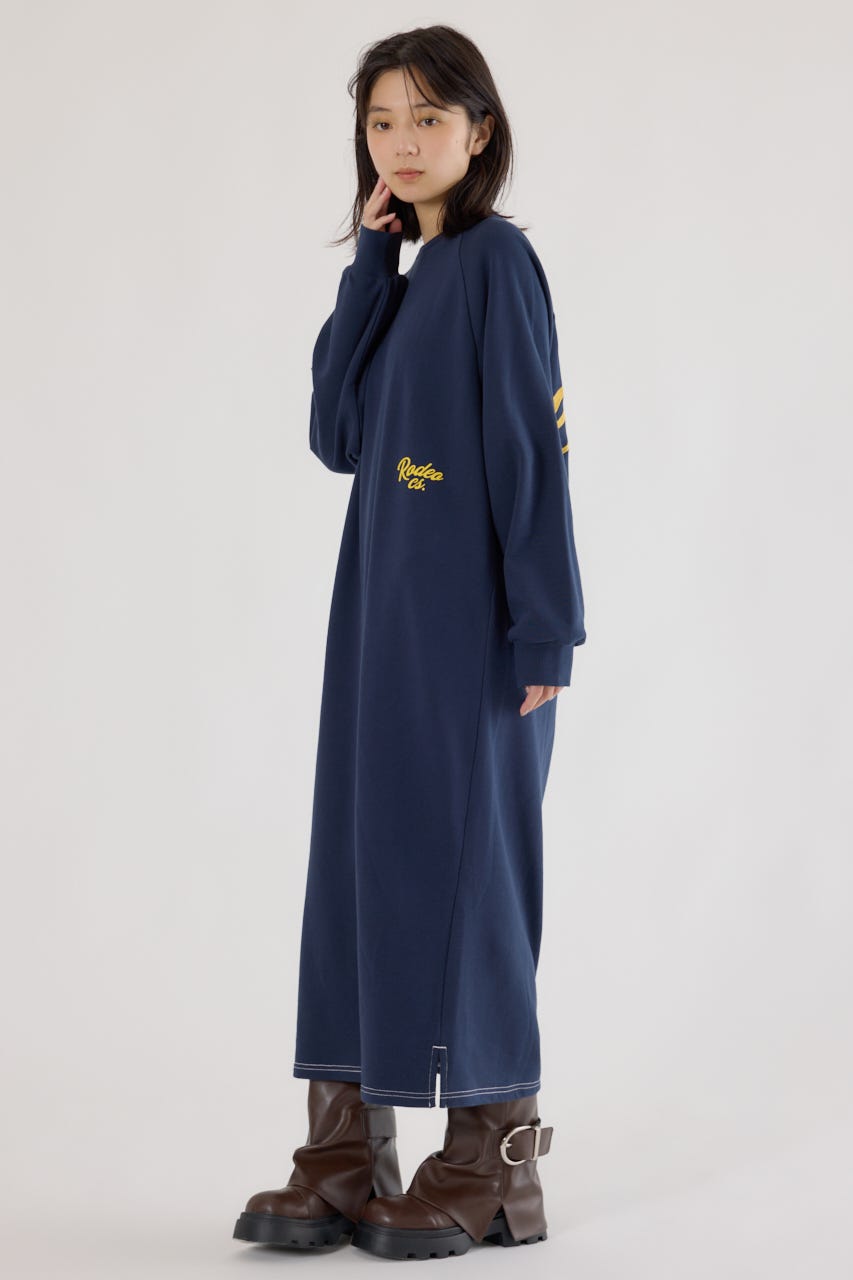 ラグランカラーステッチワンピース NVY FREE