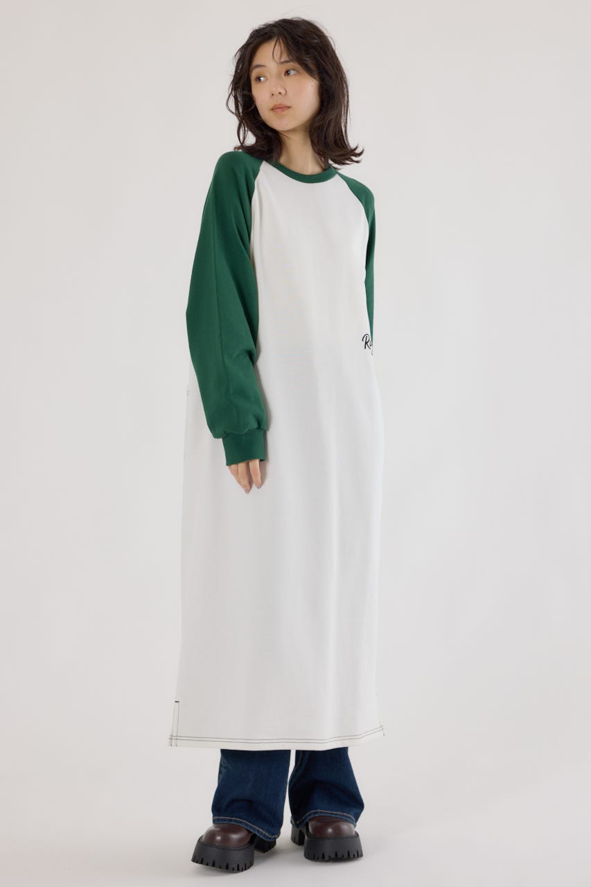 ラグランカラーステッチワンピース O/WHT FREE