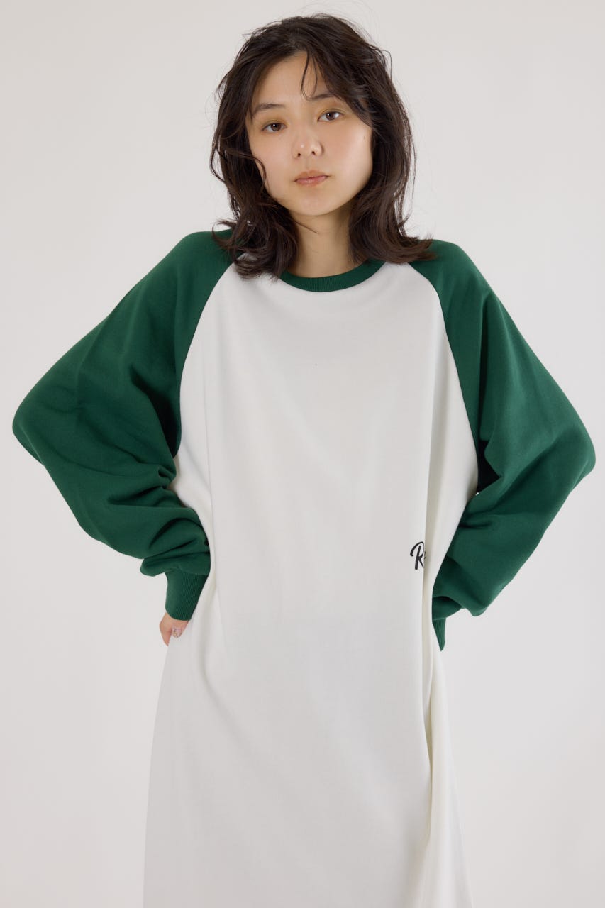 ラグランカラーステッチワンピース O/WHT FREE