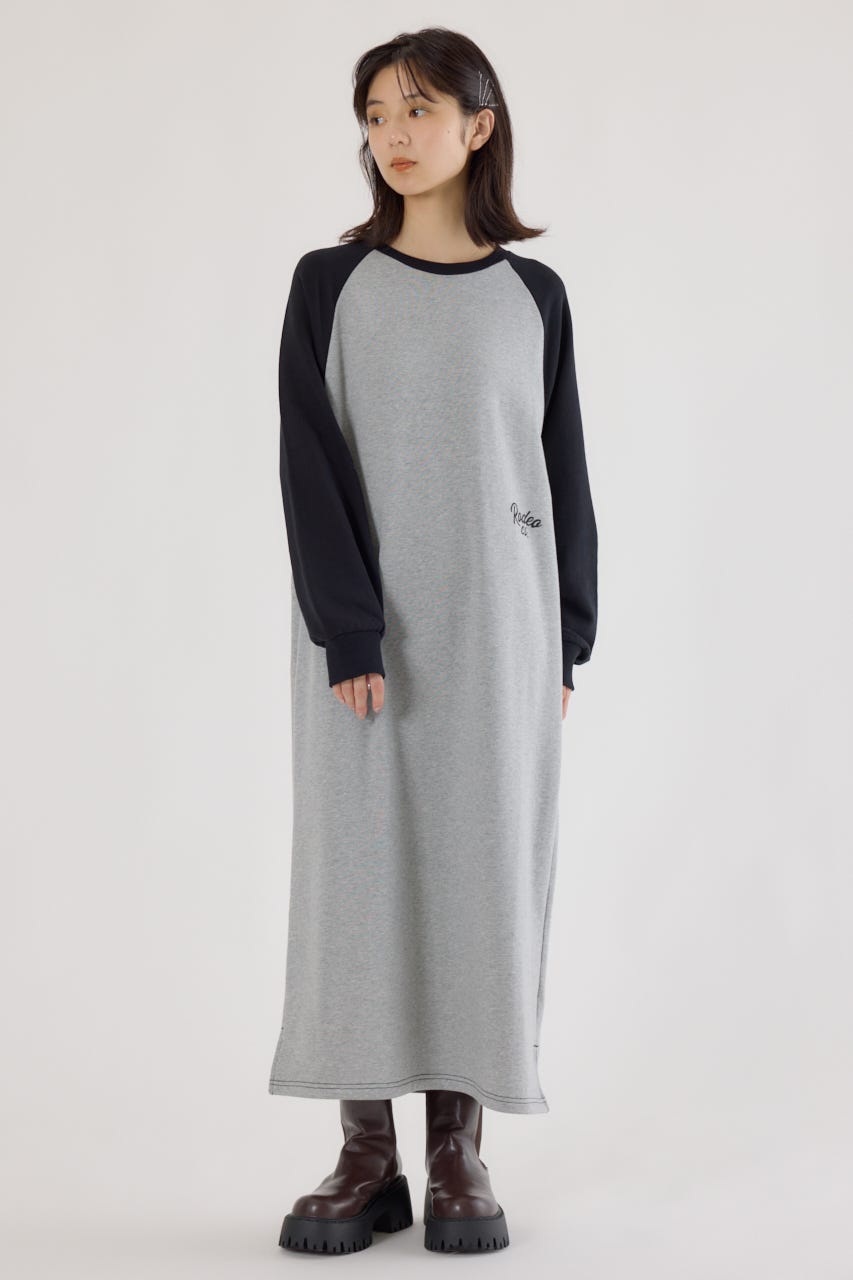 ラグランカラーステッチワンピース T.GRY FREE