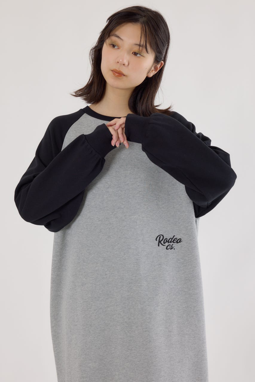 ラグランカラーステッチワンピース T.GRY FREE