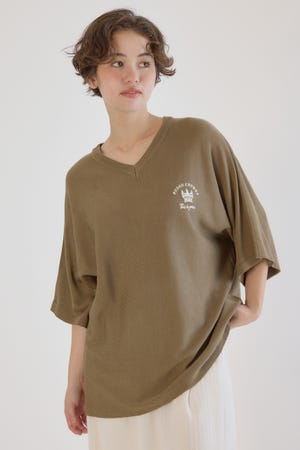 BIG LOGO5分袖ニットトップス