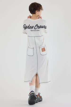 配色ステッチニットコンビワンピース