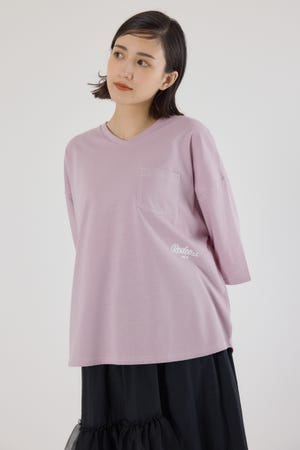 カラーステッチVネック5分袖Tシャツ