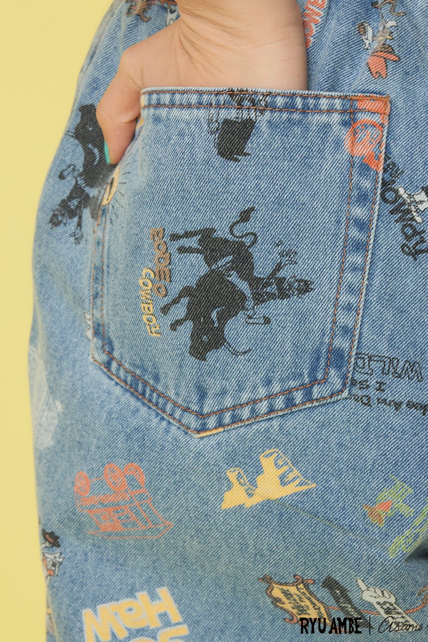 (Ryu Ambe)MOTIF PATTERNパンツ 柄BLU FREE