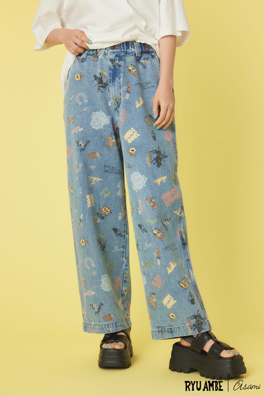 (Ryu Ambe)MOTIF PATTERNパンツ 柄BLU FREE