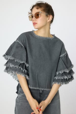 アームフリルデニムトップス