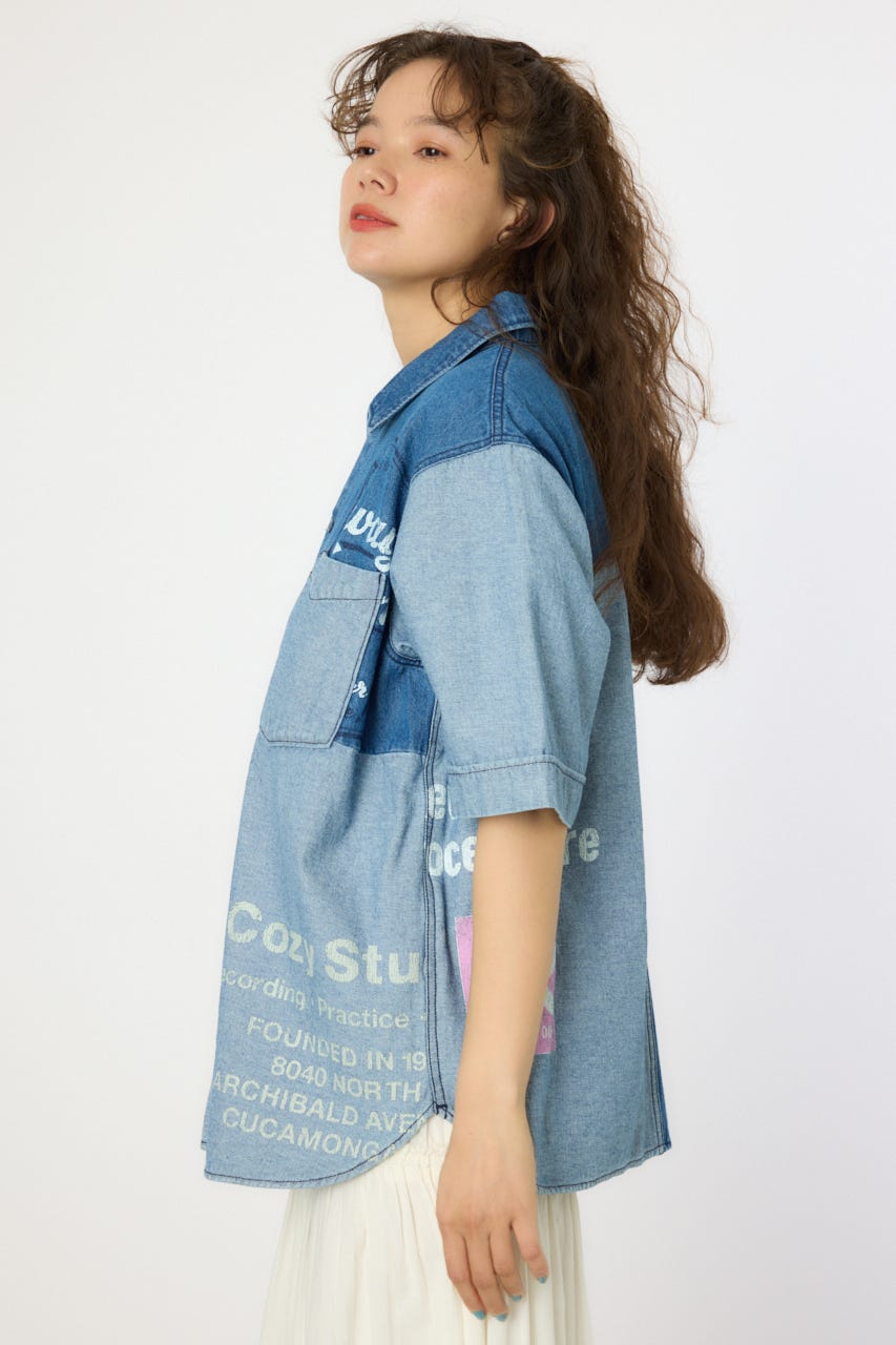 カスタムパッチドシャツ 柄BLU FREE