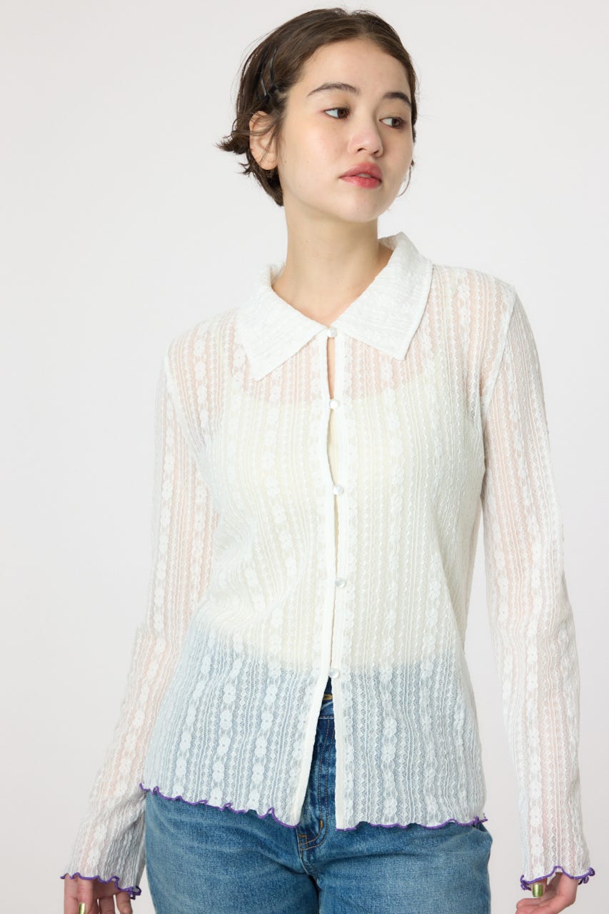 POINT COLOR シアーシャツ O/WHT FREE