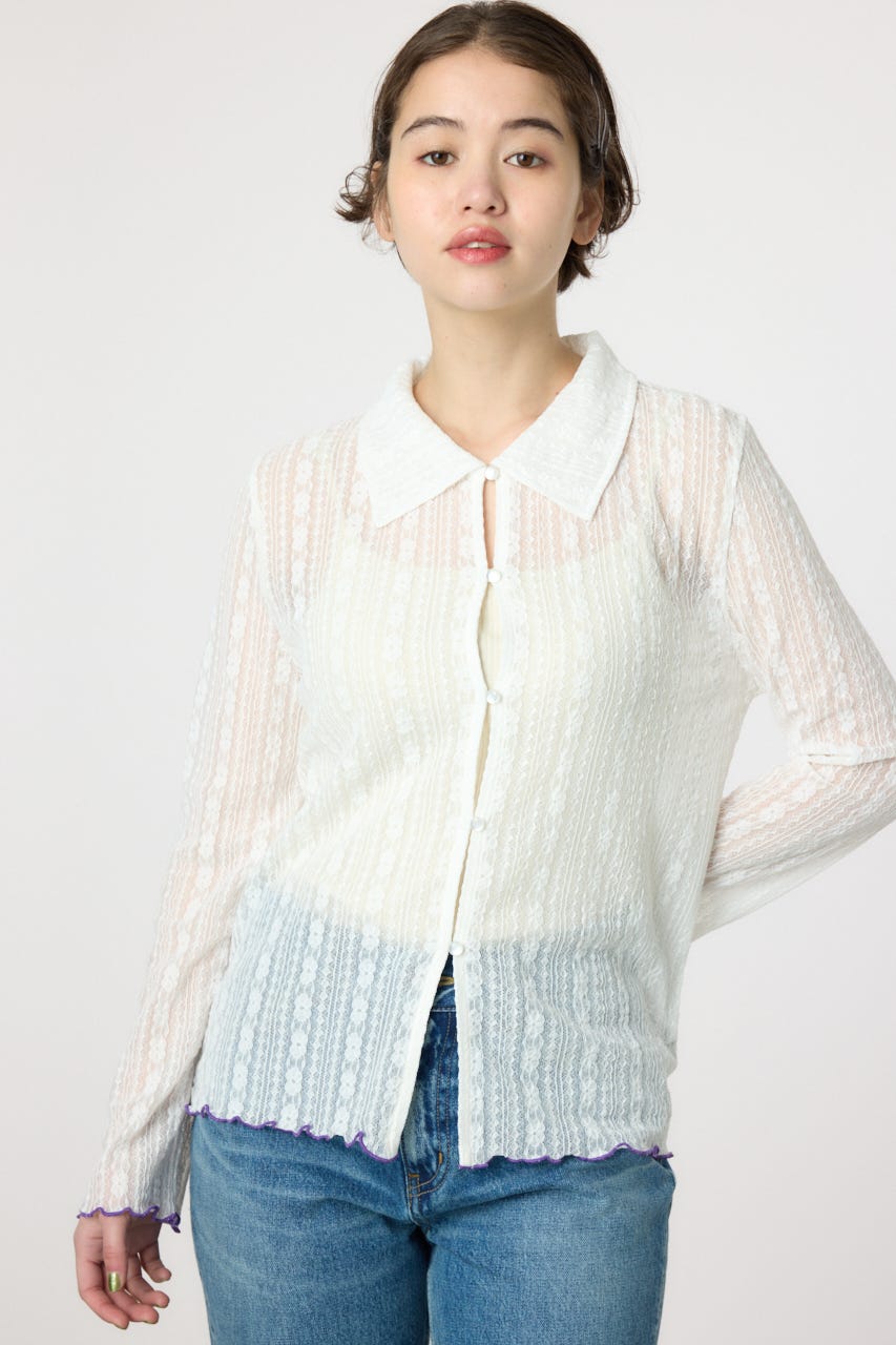 POINT COLOR シアーシャツ O/WHT FREE
