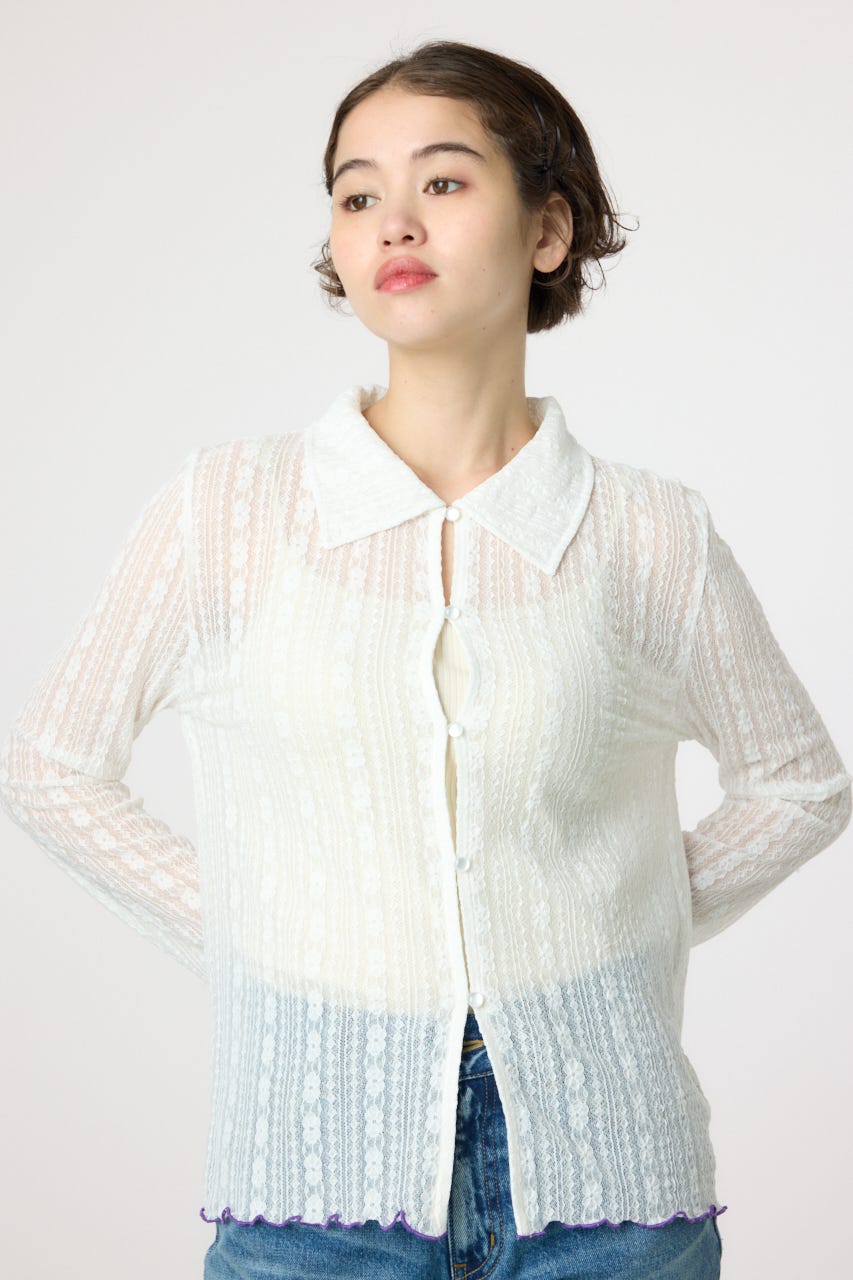 POINT COLOR シアーシャツ O/WHT FREE