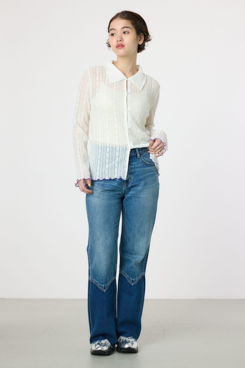 POINT COLOR シアーシャツ O/WHT FREE