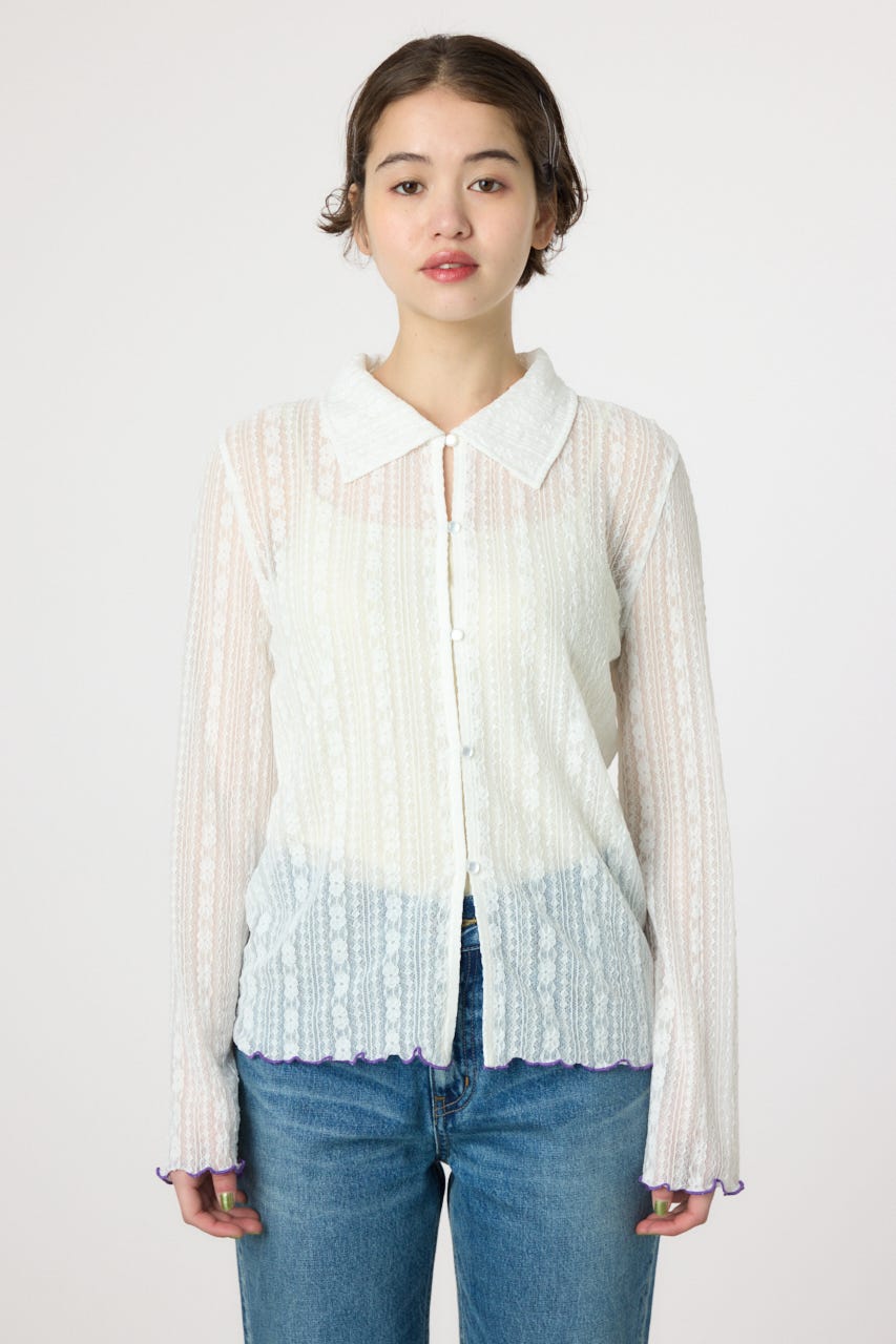 POINT COLOR シアーシャツ O/WHT FREE