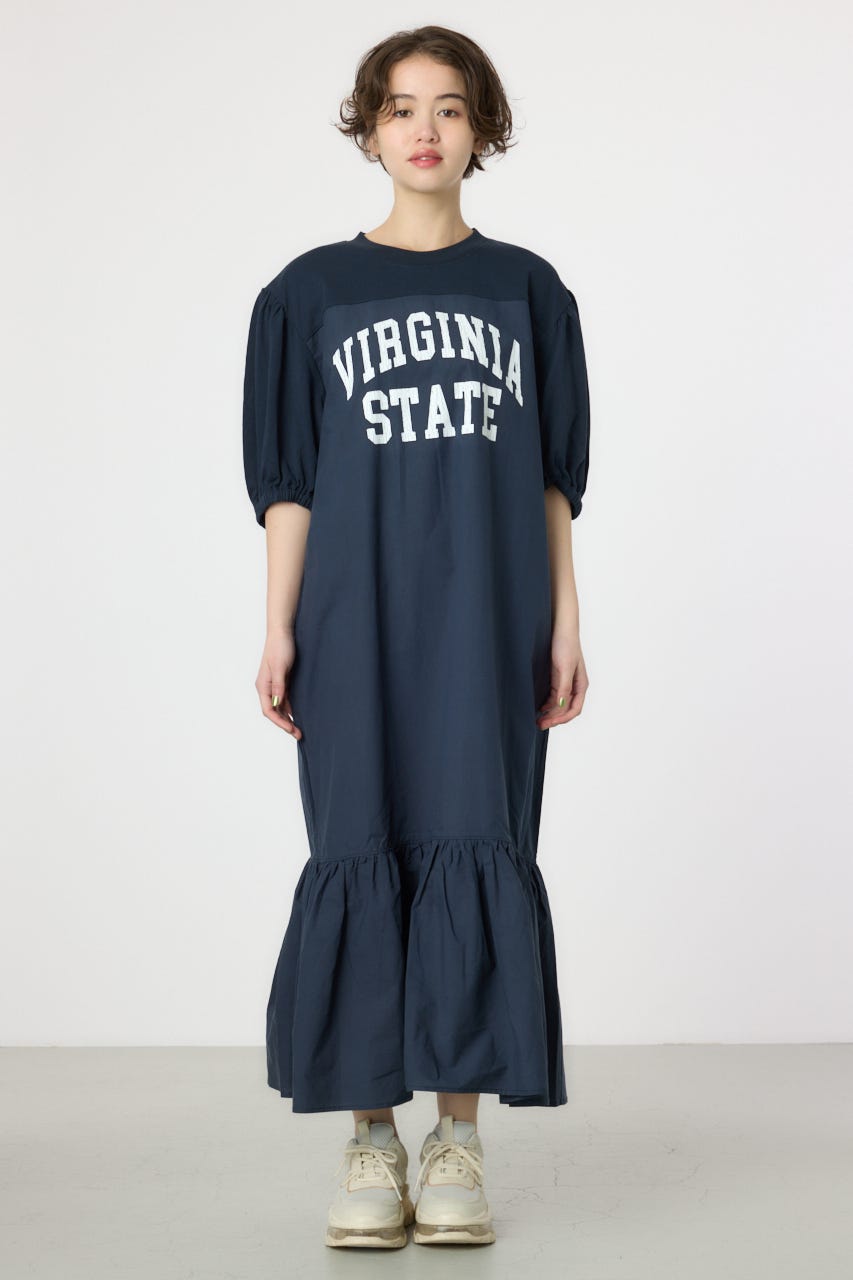 カレッジ 切替 パフスリーヴ ワンピース NVY FREE