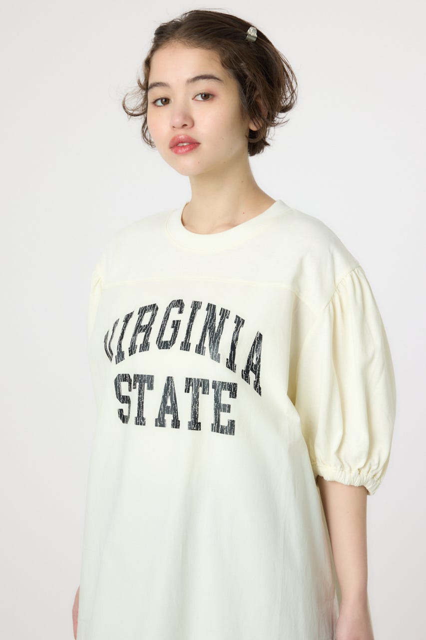 カレッジ 切替 パフスリーヴ ワンピース O/WHT FREE