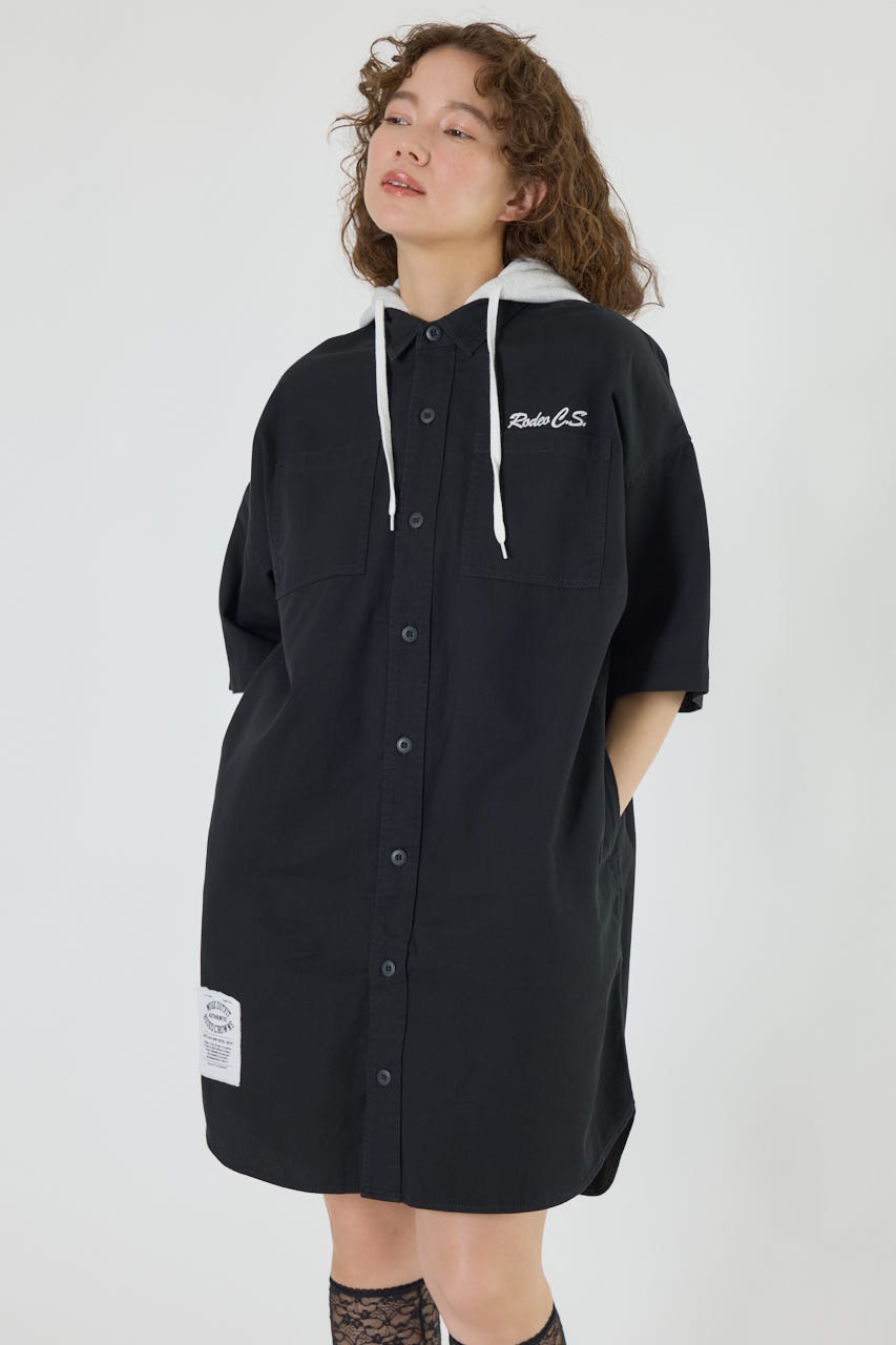 ショートスリーブミリタリーシャツワンピース BLK FREE
