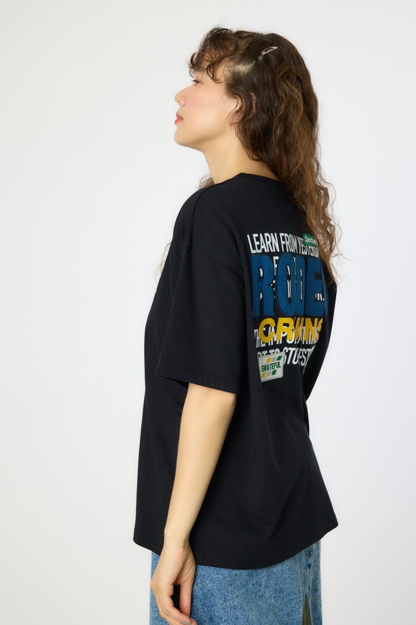 Overlap デニムアップリケTシャツ BLK FREE