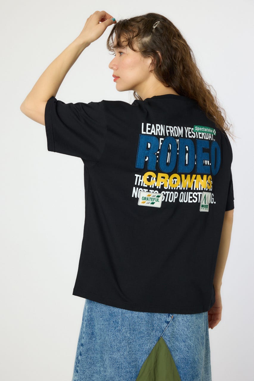 Overlap デニムアップリケTシャツ BLK FREE