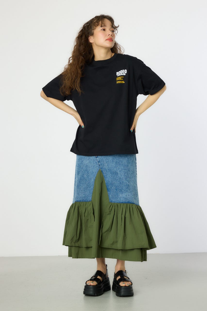 Overlap デニムアップリケTシャツ BLK FREE