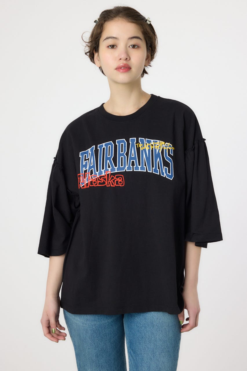 アソートグラフィックフリル袖 Tシャツ BLK FREE