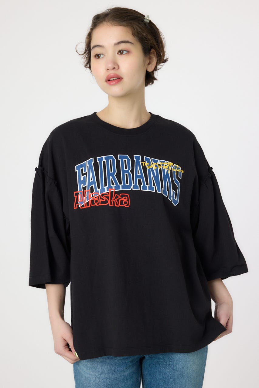 アソートグラフィックフリル袖 Tシャツ BLK FREE