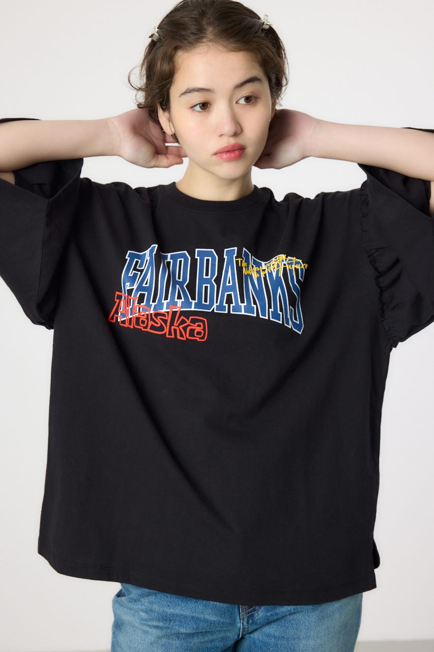 アソートグラフィックフリル袖 Tシャツ BLK FREE