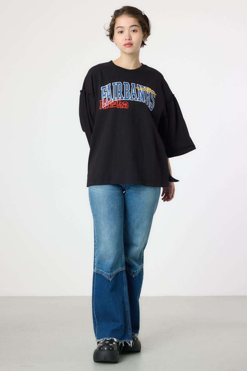 アソートグラフィックフリル袖 Tシャツ BLK FREE