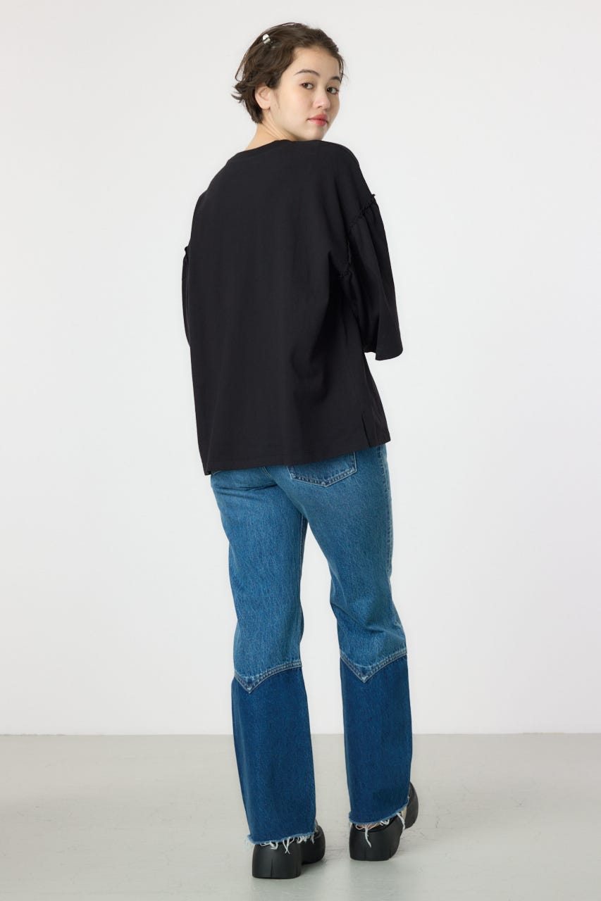 アソートグラフィックフリル袖 Tシャツ BLK FREE