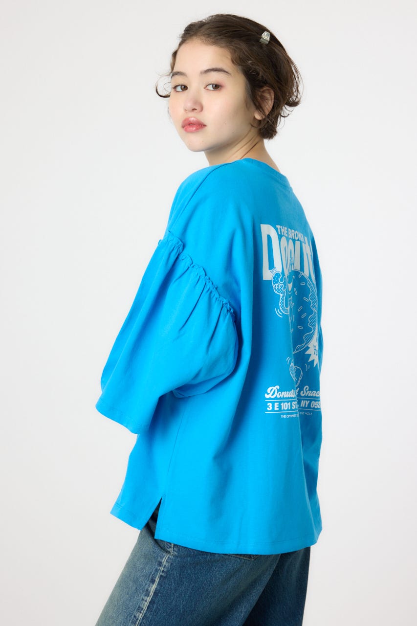 アソートグラフィックフリル袖 Tシャツ BLU FREE